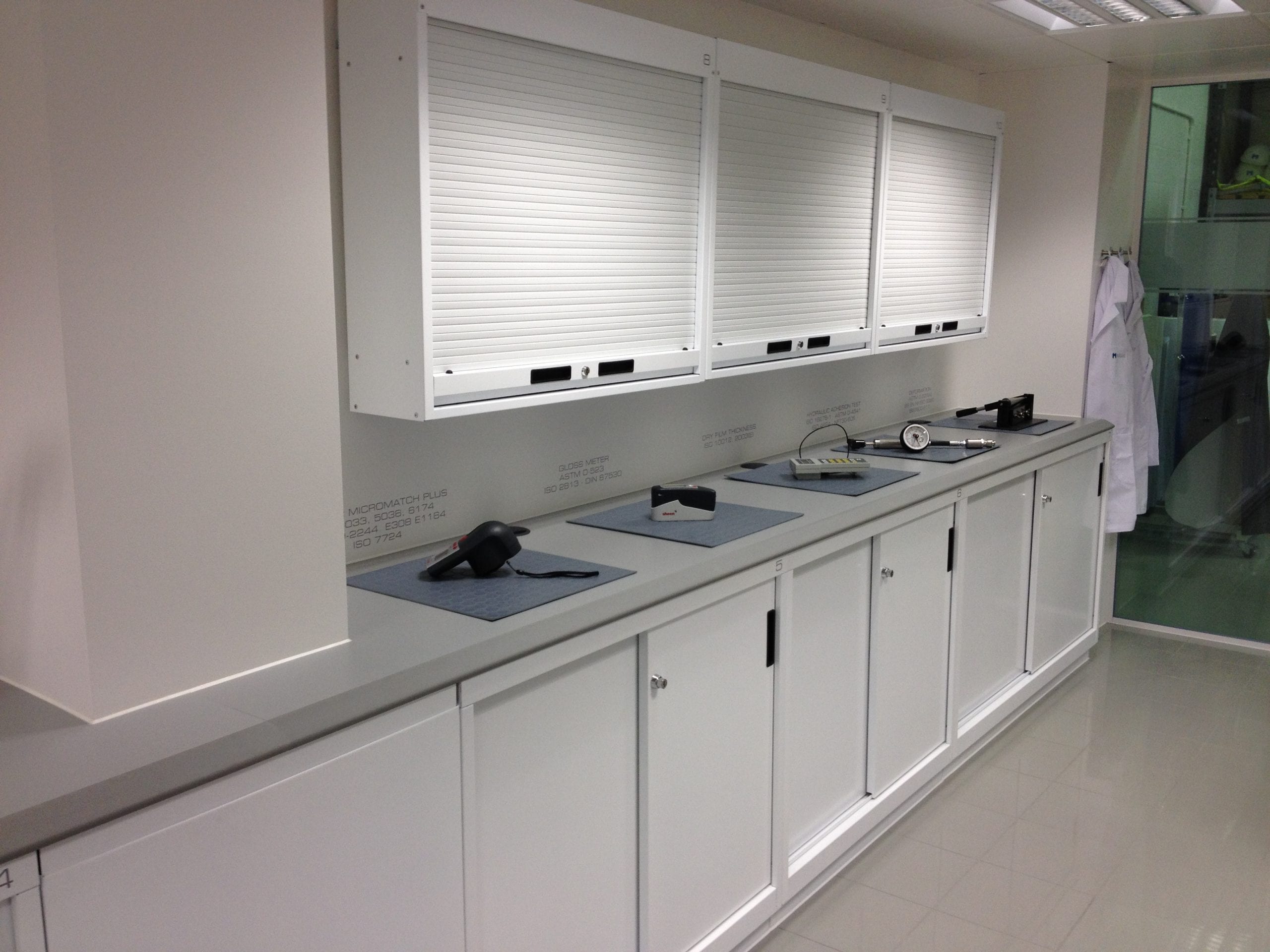 Roller shutter cupboards and cabinets in a workshop