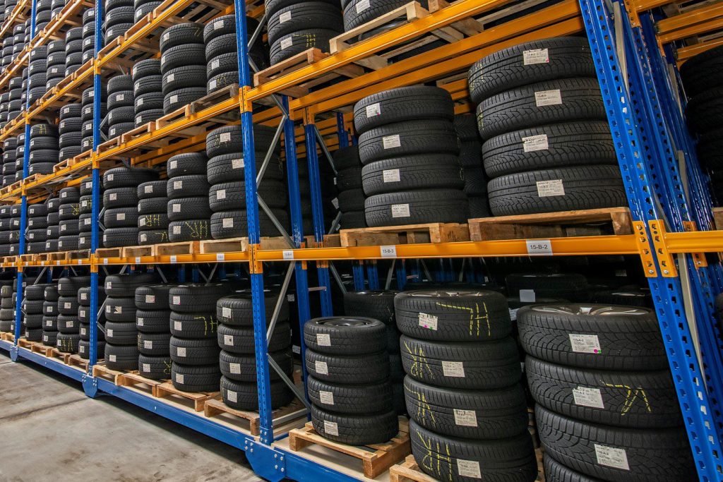Tyre racks in a warehouse