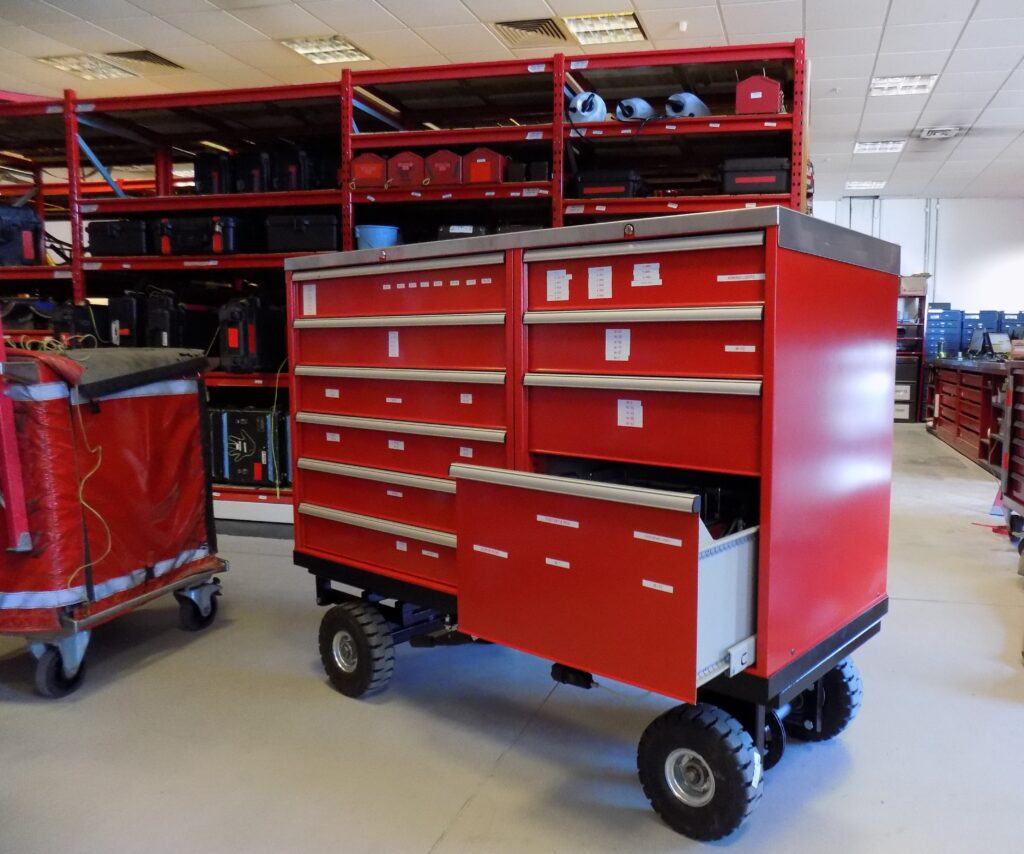 Tool chests on wheels for a garage